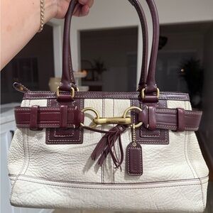 RARE Coach Hampton pebbled leather bag in brown and cream